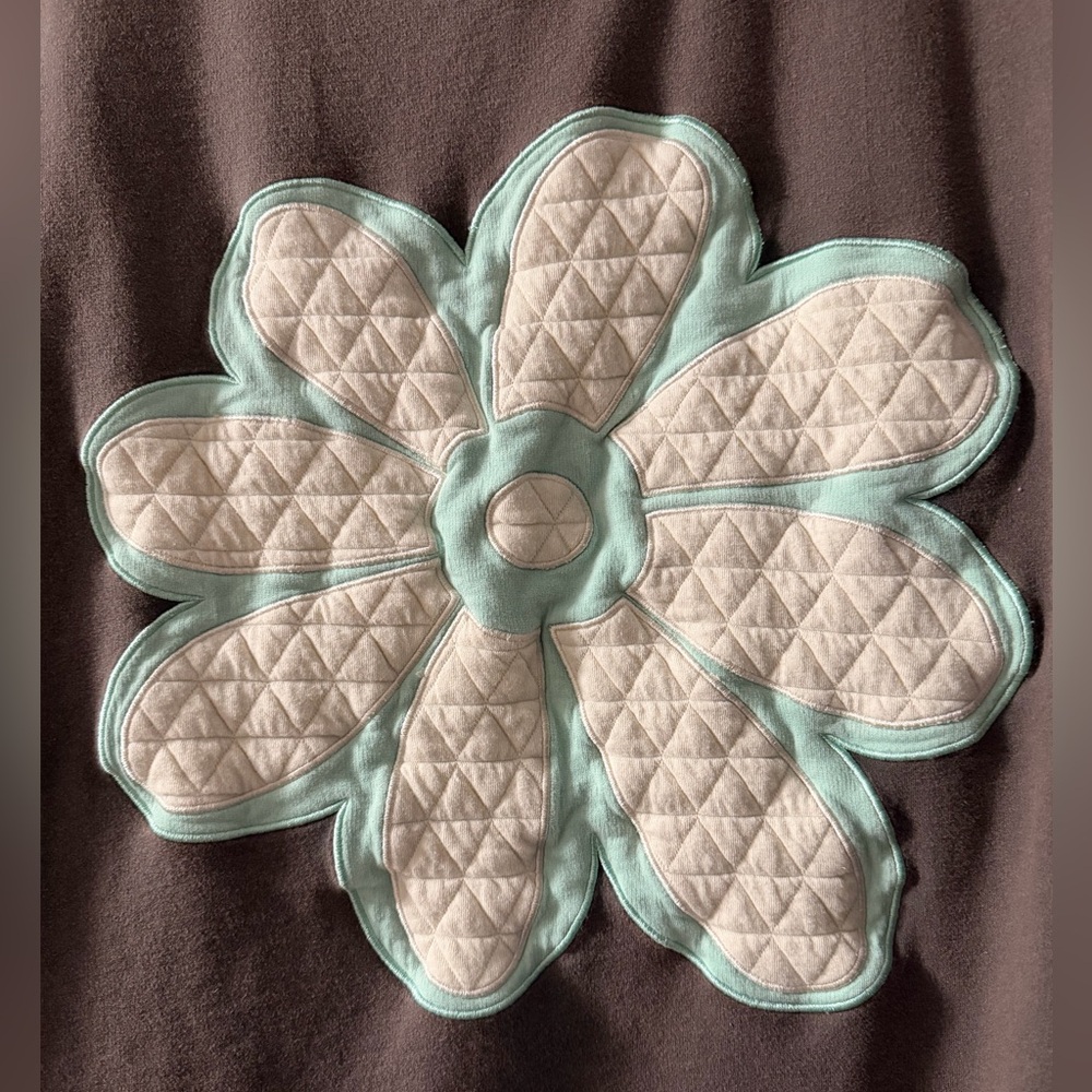 Brown Long-Sleeve Top with Mint Flower Applique - Picture 3 of 5